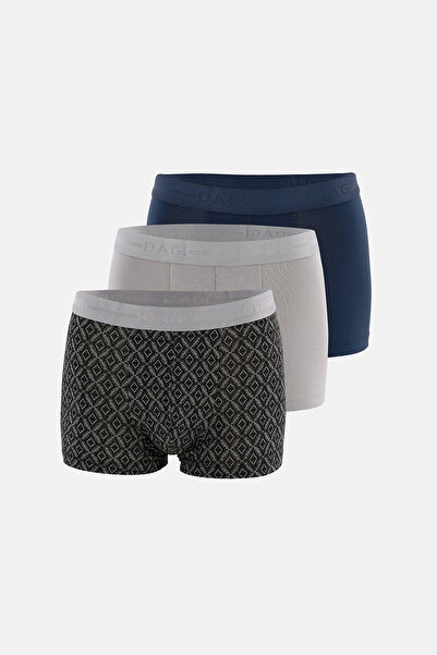 Dagi Gray-Navy Blue 3-Piece Patterned Cotton Boxers