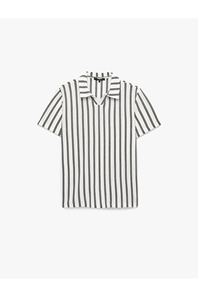 Koton Striped Short Sleeve Textured Polo Collar T-Shirt