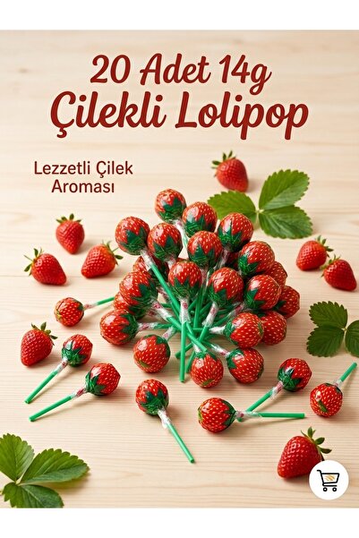 OMKA Çilek Aromalı Lolipop Şeker 14g x 20 Adet - Lezzetli & Eğlenceli