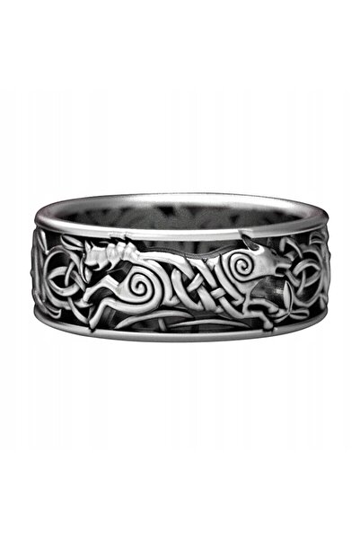 ITIMPORT Inel sigilar viking cu rune și lup nordic 148