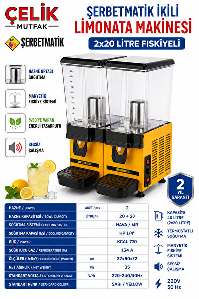 şerbetmatik Limonata Makinesi 40 Litre (2x20) Çiftli Fıskiyeli Endüstriyel Bü...