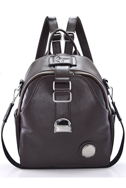 Madame Women's Brown Faux Leather Backpack with Multiple Compartments for Dai...