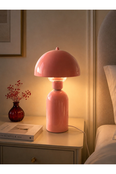 EvLight Elit Abajur Pembe Metal Gövdeli 35 cm Premium Masa Lambası