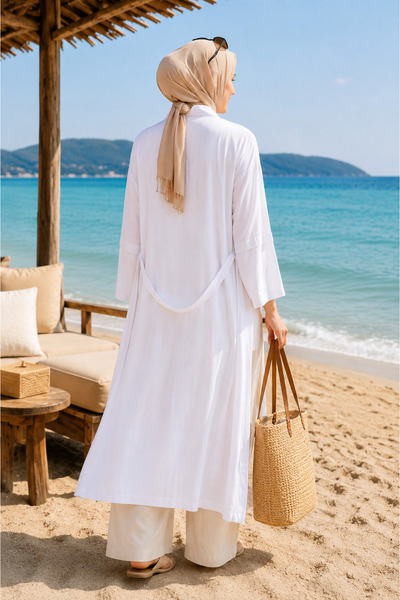moonra collection Cream Maxi Size Trendy Tesettür Kimono