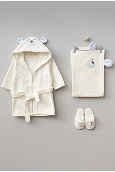 Bebitof Cute Dog Patterned 100% Cotton Baby Bathrobe Set 0-2 Years Old