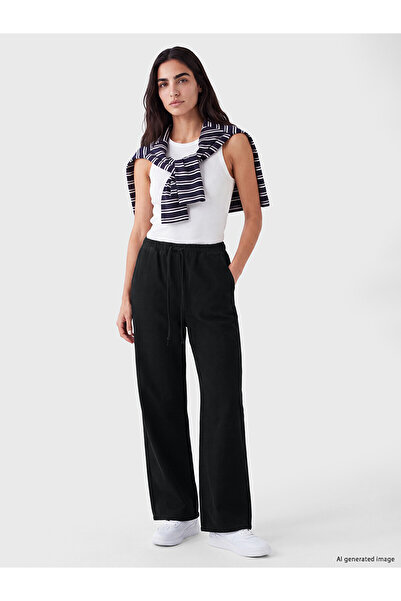 LC Waikiki Lcw Vision Black Wideleg Women's Jean Trousers with Elastic Waist
