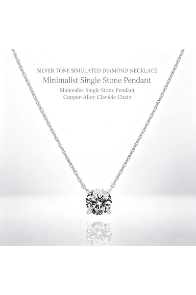 Generic Brand Women Silver Tone Simulated Diamond Pendant Necklace, Copper‑Al...