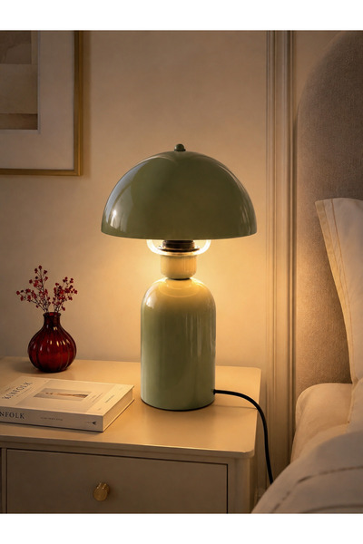 EvLight Elit Abajur Min Yeşili Metal Gövdeli 35 cm Premium Masa Lambası