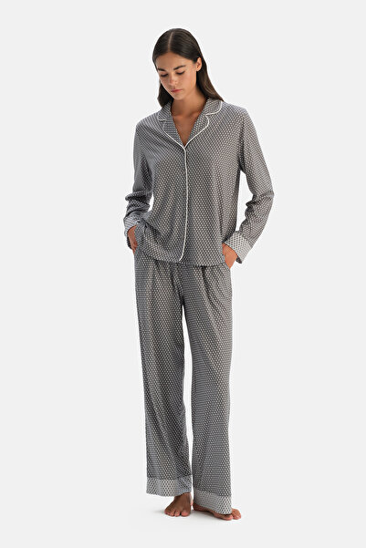 Dagi Set cămașă și pantaloni cu imprimeu geometric gri