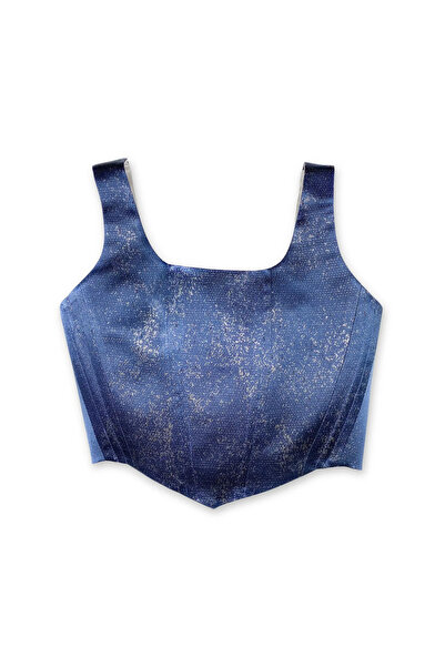 L'Aura Corset Mavi Renk Parıltılı Korse