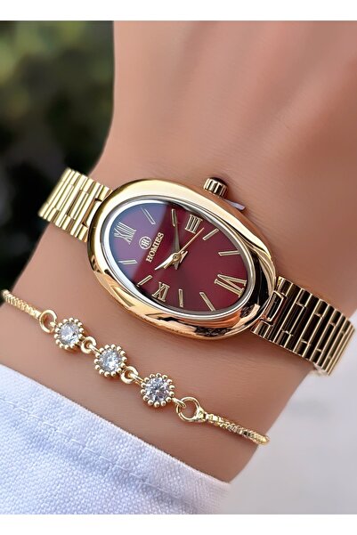 Homies Original-Women's Wristwatch - Burgundy Dial - Adjustable Steel Band - ...