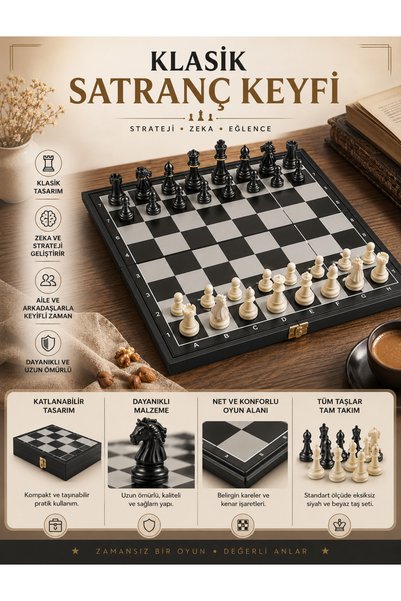 METTREND Magnetic Foldable Chess Set 30X30 cm Portable Travel for School Intelligence and Strategy Set XL