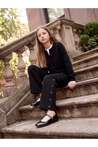 LC Waikiki Black Star Detailed Wide Leg Girls' Sweatpants