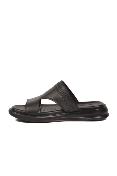 Voyager Black Genuine Leather Double-Strapped Comfortable Sole Men's Slippers...