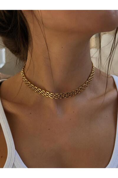 Urban Aksesuar 14K Altın Kaplama Choker Tasma Kolye Kadın Şık Zarif Boyun Kol...