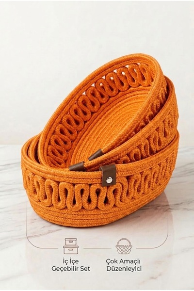 MaVaux Velona Oval Set of 3 Rope Baskets Bathroom Organizer Decorative Organi...