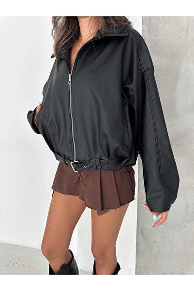 defnorabutik Oversize Kemerli Bomber Kadın Ceket