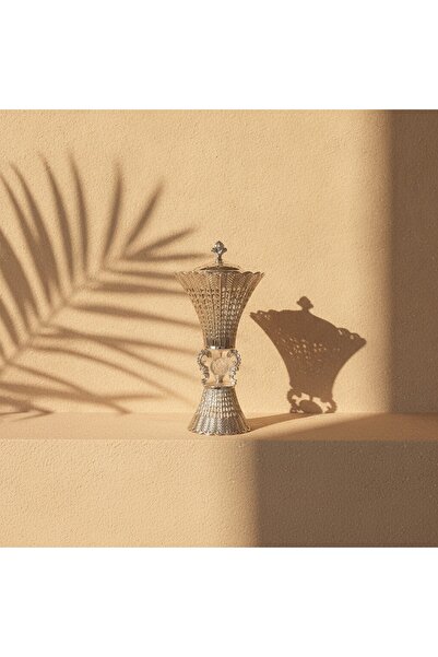 SQUALO سكوالو مبخرة بنقش ريشي محفور فضية، معدن، ارتفاع 29 سم