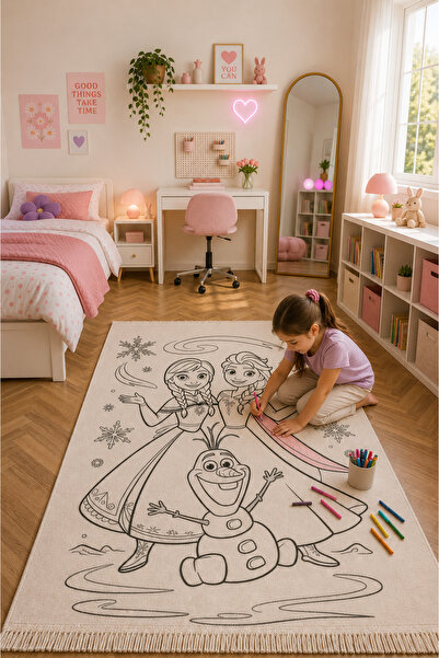 Olden Rug Frozen Elsa Karlar Ülkesi Çocuk Boyama Halısı – Kaymaz Taban Boyana...