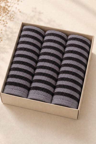 Motif Tekstil 3-Piece 100% Cotton Striped Kitchen Towel 30X50 cm – Britli Hanging Hand Towel Set