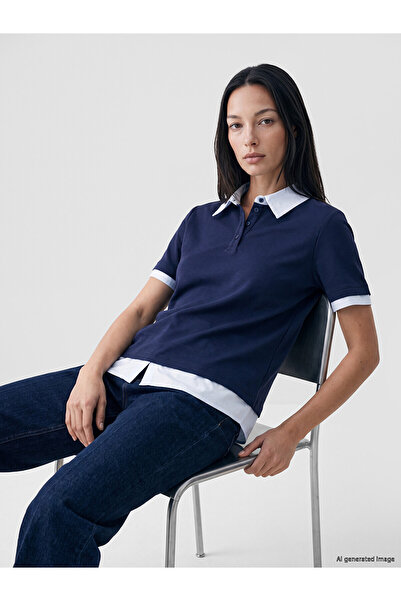 LC Waikiki Lcw Everyday Navy Blue Polo Collar Women's T-Shirt