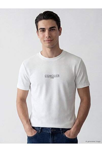 LC Waikiki Lcwaikiki Classic White Crew Neck Printed Men's T-Shirt