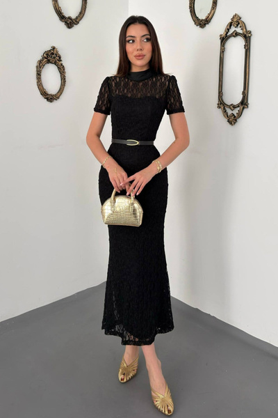 SEREMONİ BUTİK Women's Black Lace Detailed Dress
