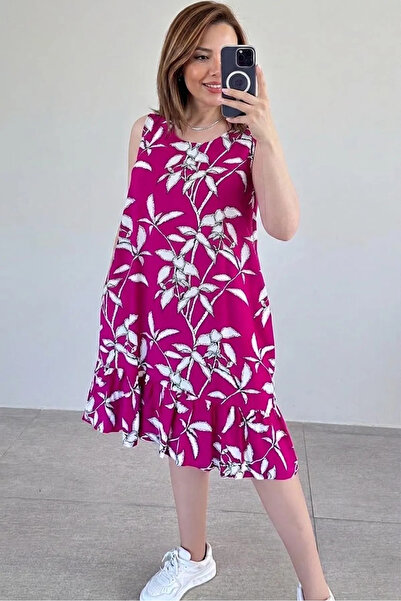 sharin Women's Patterned Sleeveless Summer Crew Neck Midi Dress 12C-2417