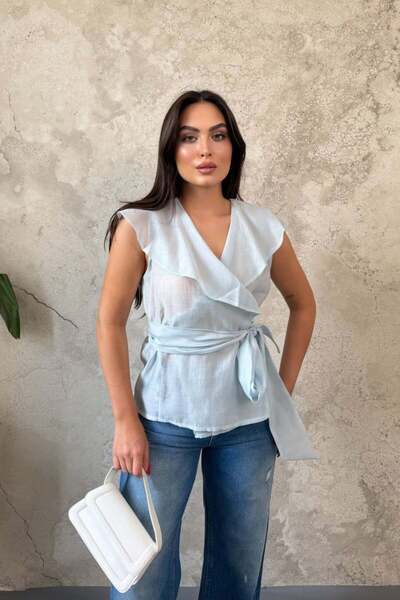 Elbee Fashion Woman Women's Blue Halter Blouse