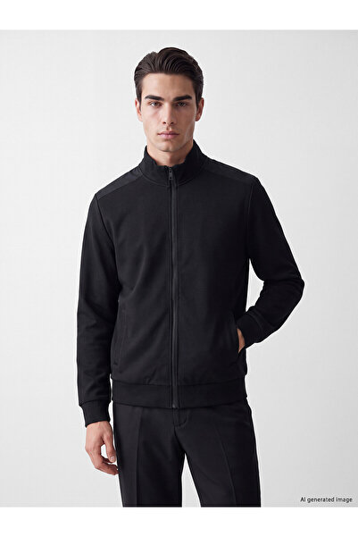 LC Waikiki Lcwaikiki classic black Mock Neck men's zippered sweatshirt