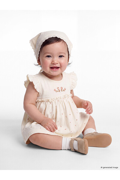 LC Waikiki Lcw Baby Ecru Crew Neck Embroidered Baby Girl Dress