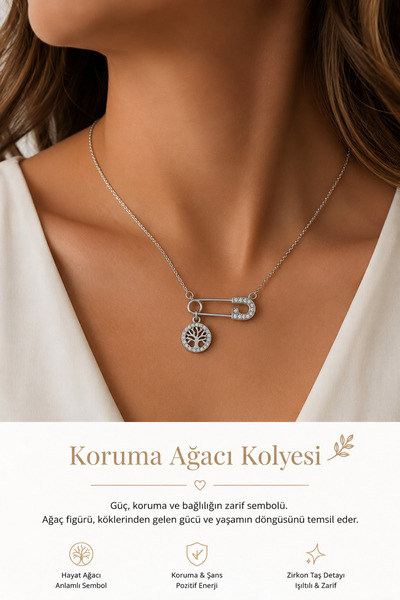 LYRA Bags & Accessories Yaşam Ağacı Çelik Kolye Kilit Figürlü Paslanmaz Şık K...