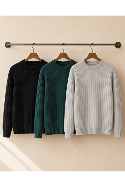 OTAKU Men's 3-Piece Crew Neck Long Sleeve Knitwear Sweater Set