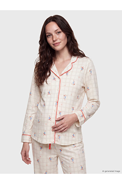 LC Waikiki LCW DREAM Ekru Gömlek Yaka Hamile Pijama Takım