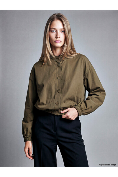 LC Waikiki Lcw Vision Khaki Plain Loose & Baggy Women's Jacket with Nevavm Di...
