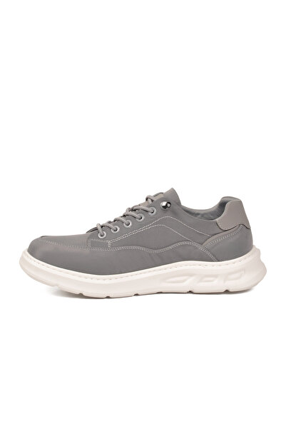 Ewoll Gray Linen Rubber Laced Lightweight Comfortable Sole Men's Casual Walki...