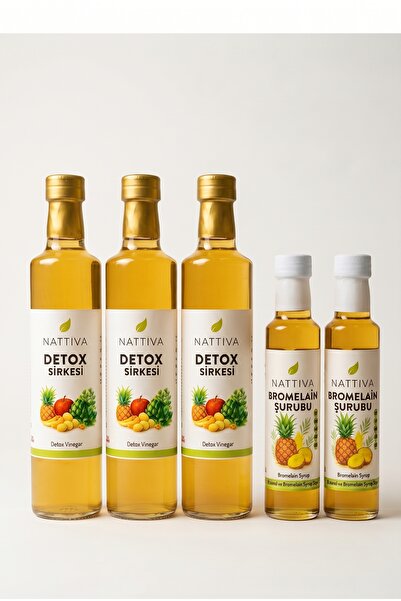 Nattiva Detoks Sirkesi (3'lü) + Bromelain Şurubu (2'li) Paketi
