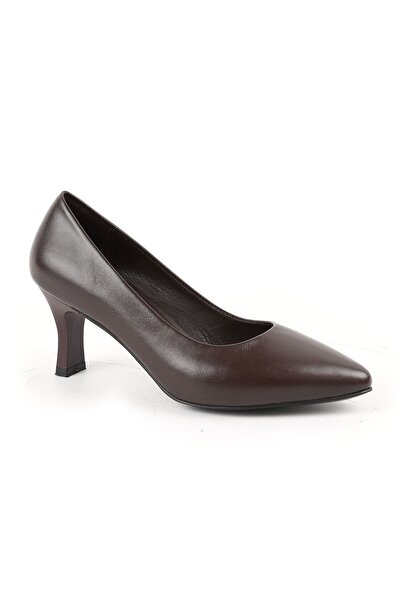 Libero Women's Heeled Shoes Genuine Leather Pointed Toe Medium Goblet Heel Cl...
