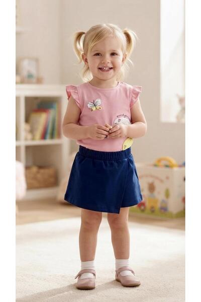 Sinem Çeyiz Nazar 26309 Girl's Combed Cotton Butterfly Ruffle Shorts Skirt Set