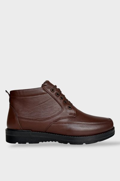 Jagulep Genuine Leather and Fur Inside Zippered Men's Boots Brown