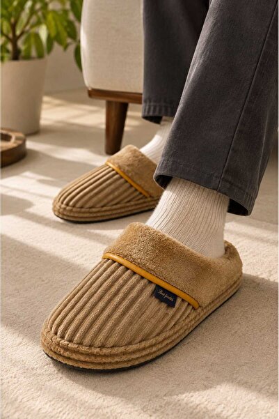Slipcat Men's Corduroy Plush Wool Inside Non-Slip Sole Warm Home Slippers