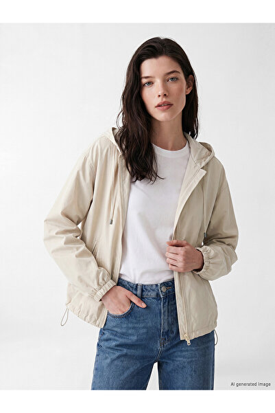 LC Waikiki Nevavm Lcw Comfort Beige Hooded Oversize Women's Raincoat with a D...