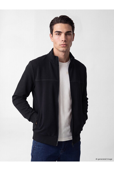 LC Waikiki Lcwaikiki classic black Mock Neck men's zippered sweatshirt