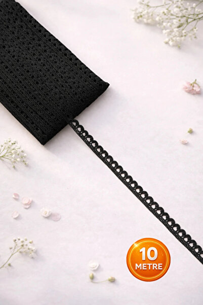 Ak Tuhafiye 10 Metre SiyahPamuk Dantel-Kopanaki Şerit 10 Metre, 0.8 cm Genişl...