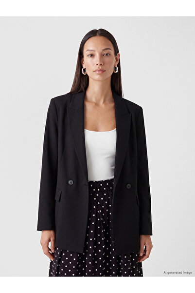 LC Waikiki Lcw Everyday Black Double-Breasted Collared Women's Blazer Jacket