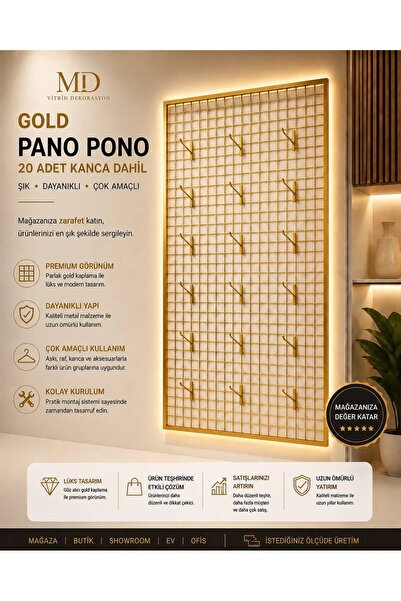 MD Vİtrin Dekorasyon 90*190 Gold,duvara Monte Tel Pano, Sık Telli Aksesuar Bi...