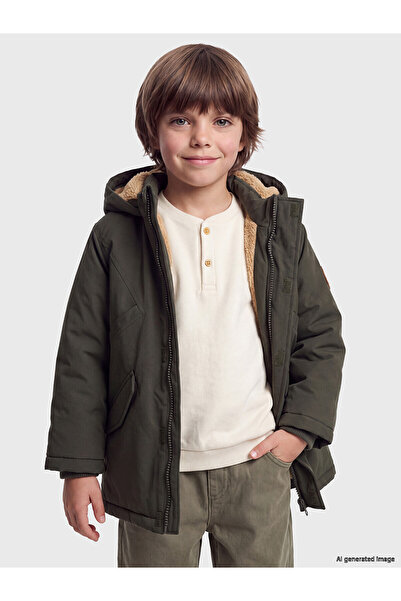 LC Waikiki Two Mt Shop Quality Lcw Kids Green Plain Loose & Baggy Boys' Coat