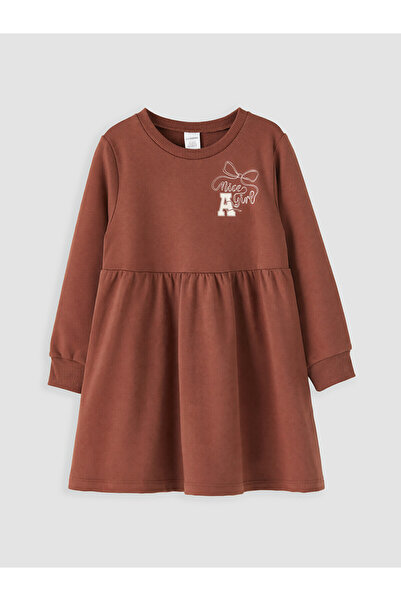 LC Waikiki Nevavm Brown with Difference 2 Thread Printed Girls' Dress