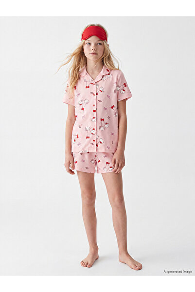LC Waikiki Lcw Kids Pink Printed Girl's Shorts Pajamas Set
