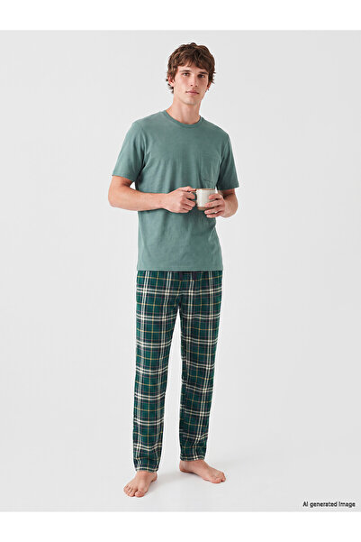 LC Waikiki Green Regular Fit Plaid Men's Pajama Bottoms